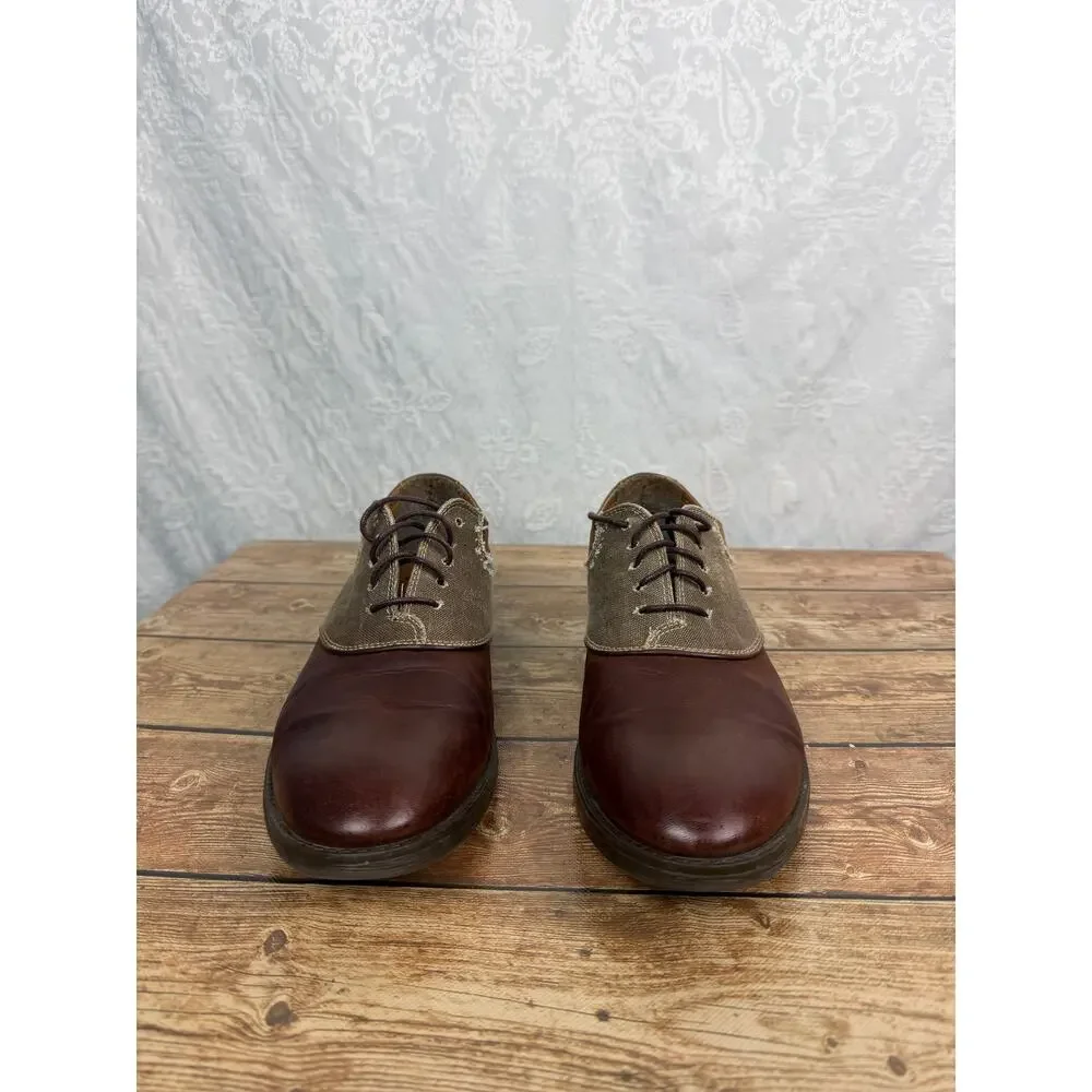 Clarks Men's Brown Leather Oxford Shoes Lace Up Canvas Contrast Size 10.5